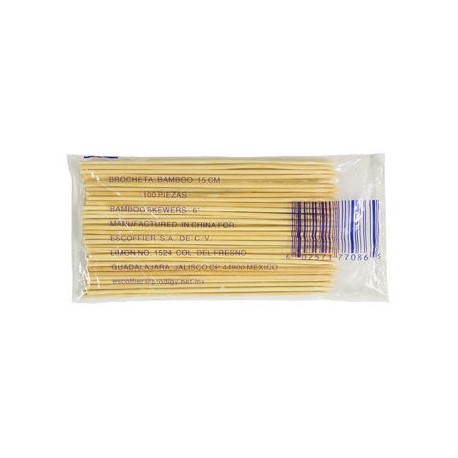 Brocheta de bambu de 15 cm Paquete de 100 piezas-AbarrotesyMasLuz- Palillos