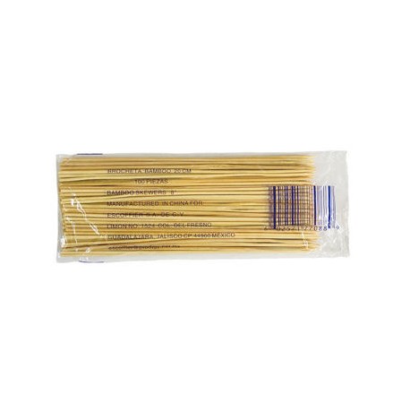 Brocheta de bambu de 20 cm Paquete de 100 piezas-AbarrotesyMasLuz- Palillos
