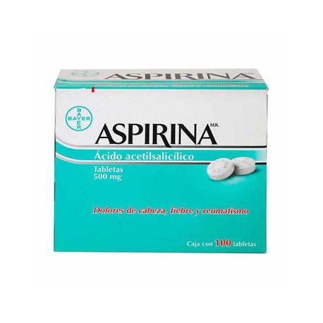 Aspirina acido acetilsalicilico 500 mg Caja de 100 tabletas-AbarrotesyMasLuz- Productos de farmacia para rest