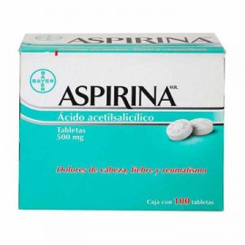 Aspirina acido acetilsalicilico 500 mg Caja de 100 tabletas-AbarrotesyMasLuz- Productos de farmacia para rest